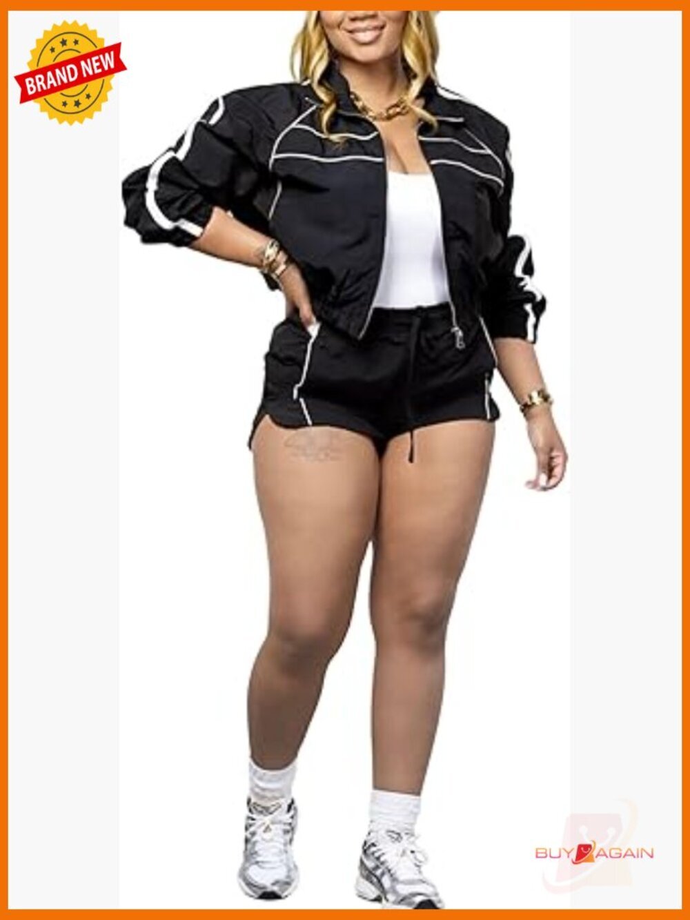 Workout Lounge Set Long Sleeve Zip Jacket with Matching Shorts 2 Piece